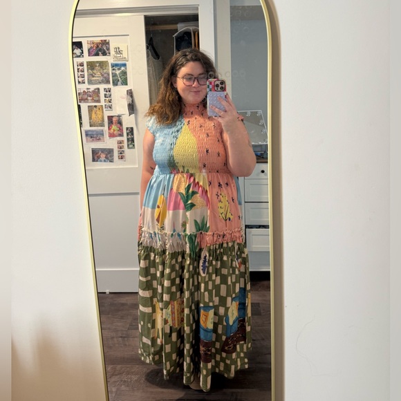Colorful Patchwork Pleated Maxi Dress - Picture 1 of 3